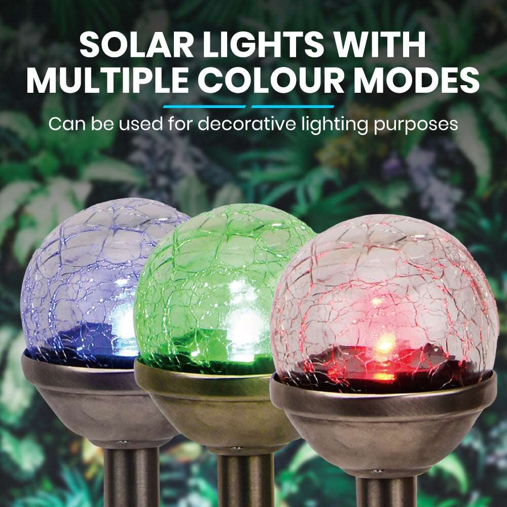 Solar Lamp Crackle Glass Globe Stake Lights 1 Pack: Cold White + Colour Changing Solar Garden Light Outdoor Waterproof Stake Lights Solar Powered Pathway Stake for Lawn Walkway Decor Solar Powered Light - Image 2