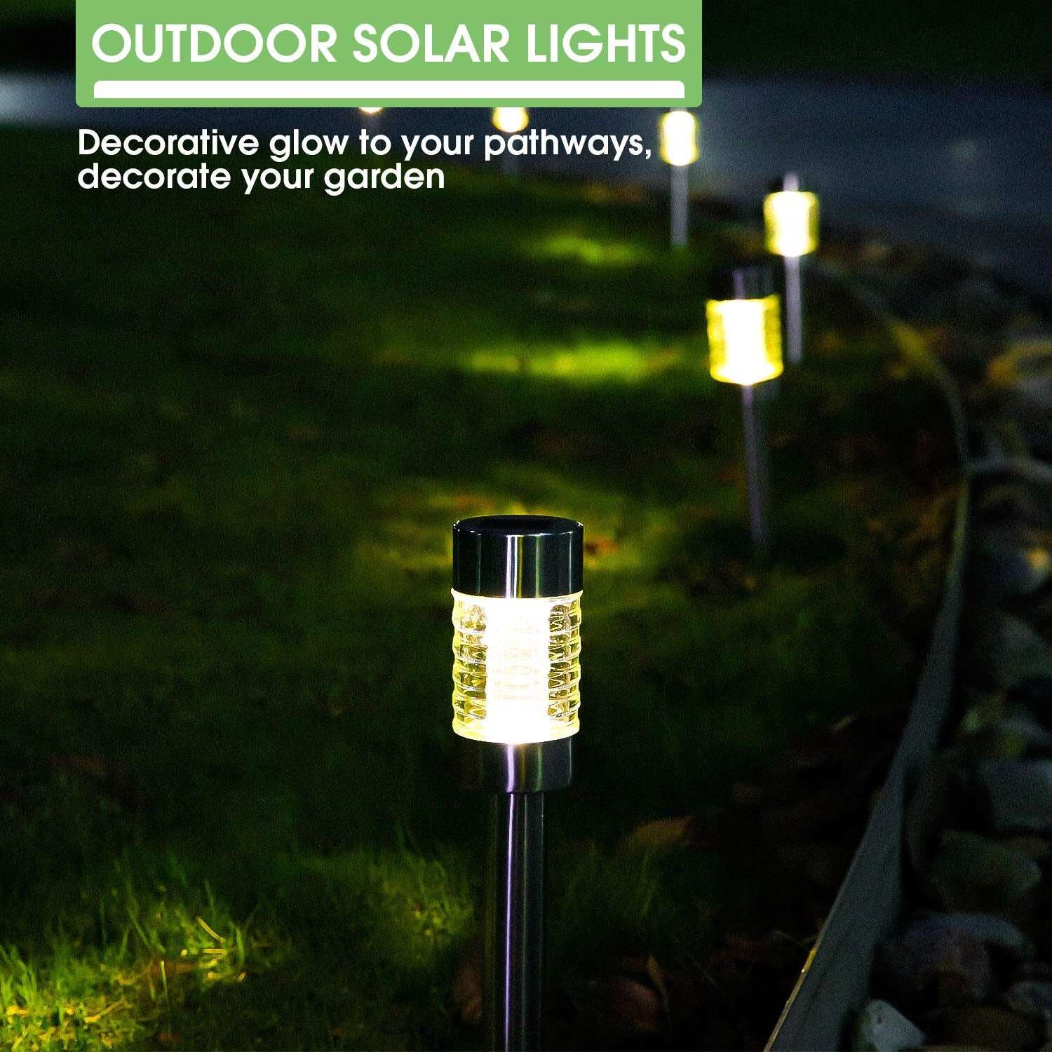 Nekepy Solar Lights Outdoor 6 Pack Stainless Steel Pathway Waterproof Landscape Light LED Garden Lights Solar Powered for Pathway Walkway Patio Yard Driveway Decorations - Image 2