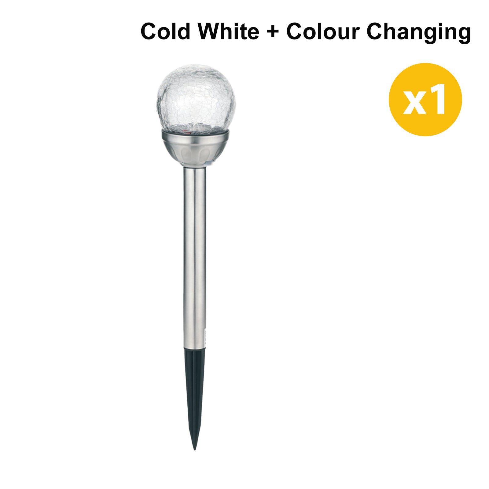 Solar Lamp Crackle Glass Globe Stake Lights 1 Pack: Cold White + Colour Changing Solar Garden Light Outdoor Waterproof Stake Lights Solar Powered Pathway Stake for Lawn Walkway Decor Solar Powered Light - Image 3