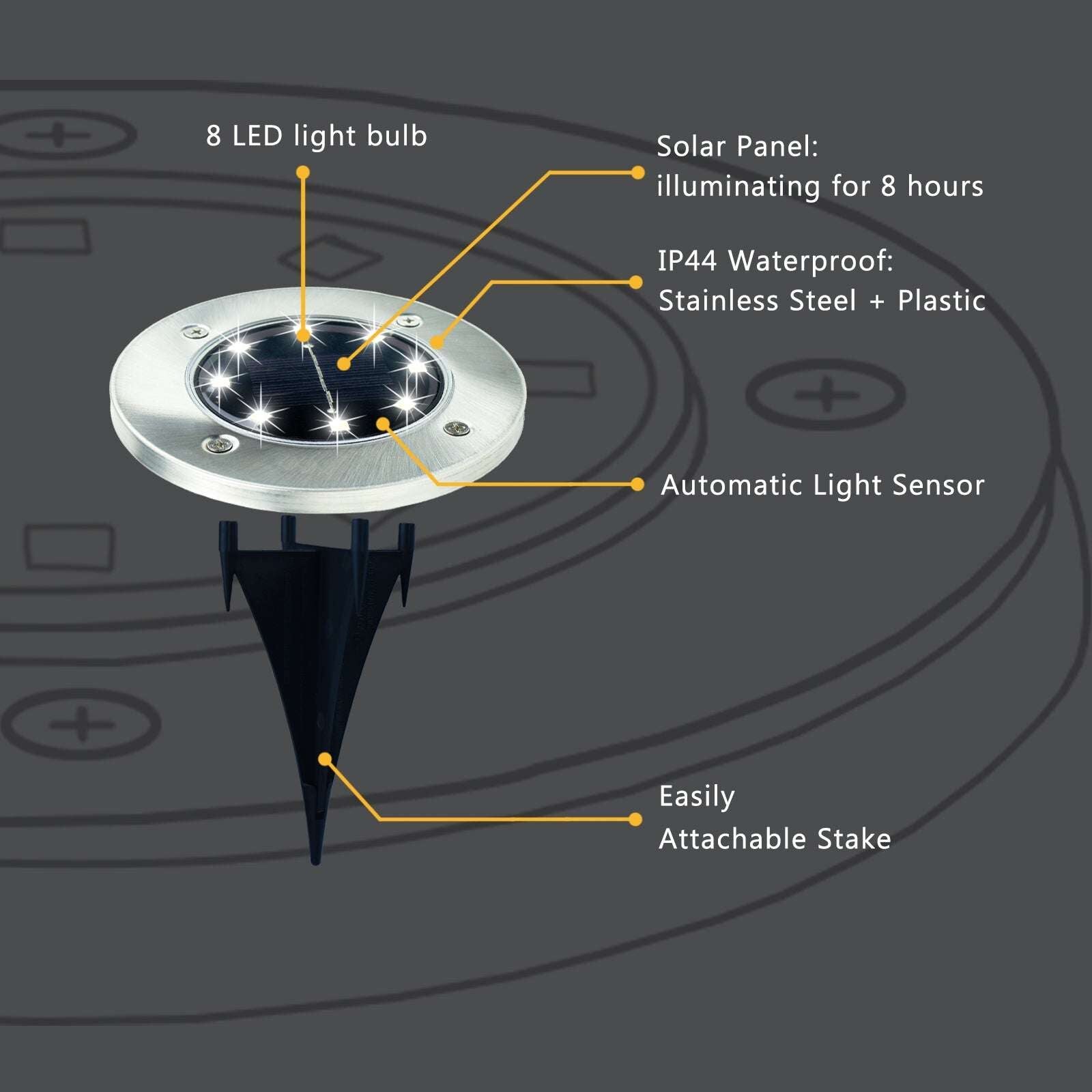 Nekepy Solar Charge Light Automatic Light Sensor Switch 8 LED Light Bulb IP44 Weatherproof Solar Light Stainless Steel and Plastic Light Colorful Pathway Solar Light - Image 3