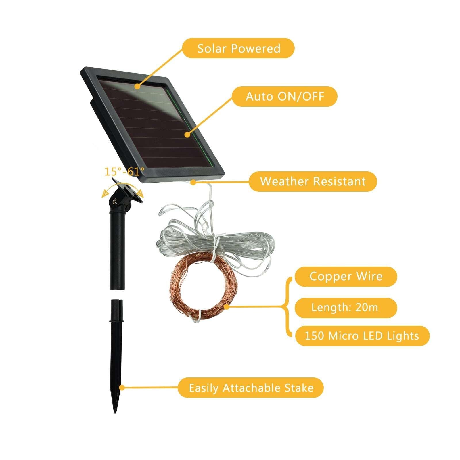 Nekepy Super-Long Solar String Lights Outdoor 8 Light Modes Solar Lights for Patio Garden House and Pool Waterproof Tree Copper Wire Solar Light 1800mAh Battery Powered Solar Light - Image 5