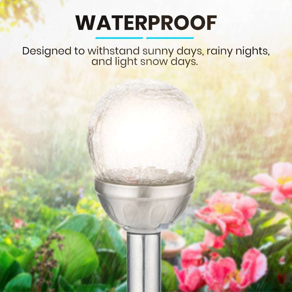 Solar Lamp Crackle Glass Globe Stake Lights 1 Pack: Warm White Solar Garden Light Outdoor Waterproof Stake Lights Solar Powered Pathway Stake for Lawn Walkway Decor Solar Powered Light - Image 6