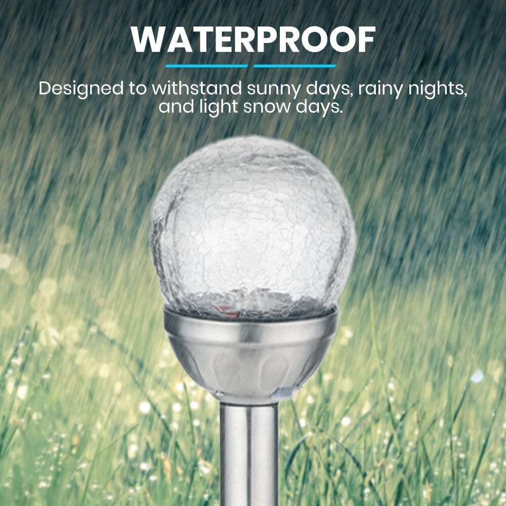 Solar Lamp Crackle Glass Globe Stake Lights 1 Pack: Cold White + Colour Changing Solar Garden Light Outdoor Waterproof Stake Lights Solar Powered Pathway Stake for Lawn Walkway Decor Solar Powered Light - Image 5