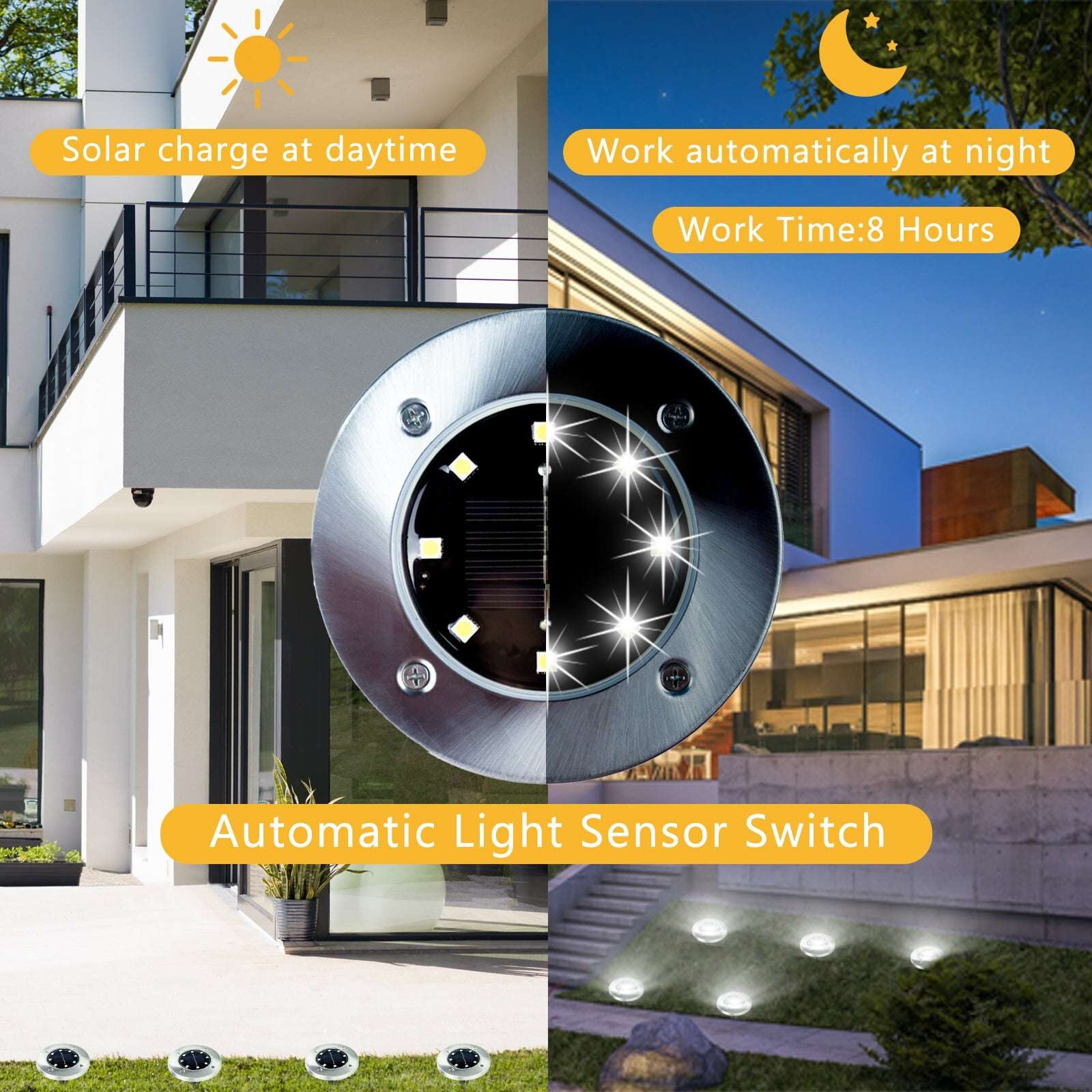 Nekepy Solar Charge Light Automatic Light Sensor Switch 8 LED Light Bulb IP44 Weatherproof Solar Light Stainless Steel and Plastic Light Colorful Pathway Solar Light - Image 6