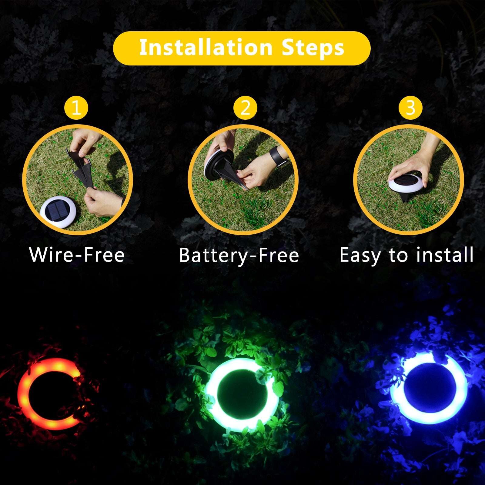 Nekepy Solar Garden Light Weatherproof Motion Sensor Light 7 Colors Solar Light 2 Shift Modes Suitable for Pathway Patio Pool LED Light Wire-Free and Battery-Free Outdoor Solar Light - Image 6