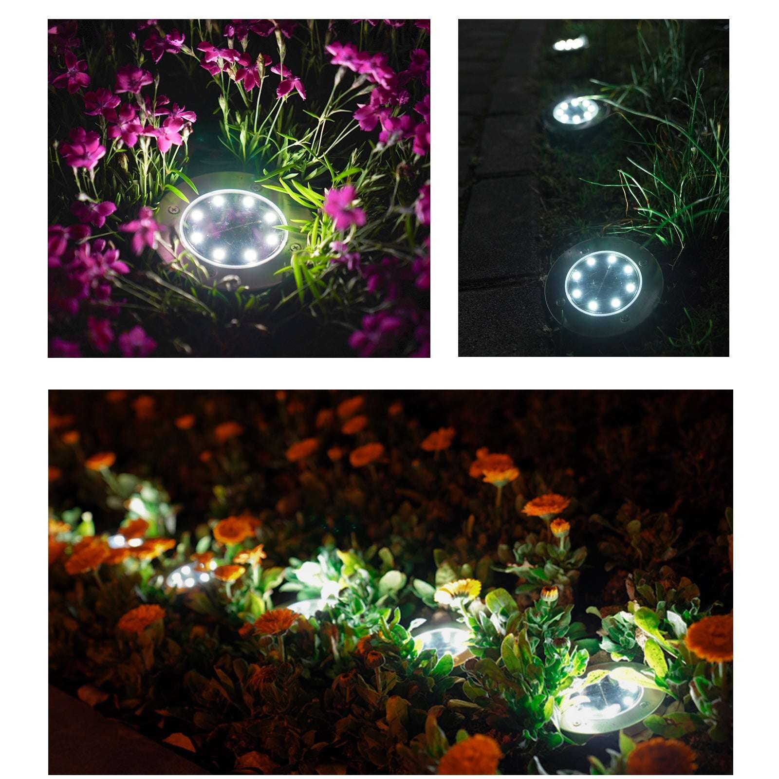 Nekepy Solar Charge Light Automatic Light Sensor Switch 8 LED Light Bulb IP44 Weatherproof Solar Light Stainless Steel and Plastic Light Colorful Pathway Solar Light - Image 7
