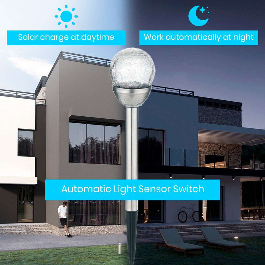 Solar Lamp Crackle Glass Globe Stake Lights 1 Pack: Warm White Solar Garden Light Outdoor Waterproof Stake Lights Solar Powered Pathway Stake for Lawn Walkway Decor Solar Powered Light - Image 7