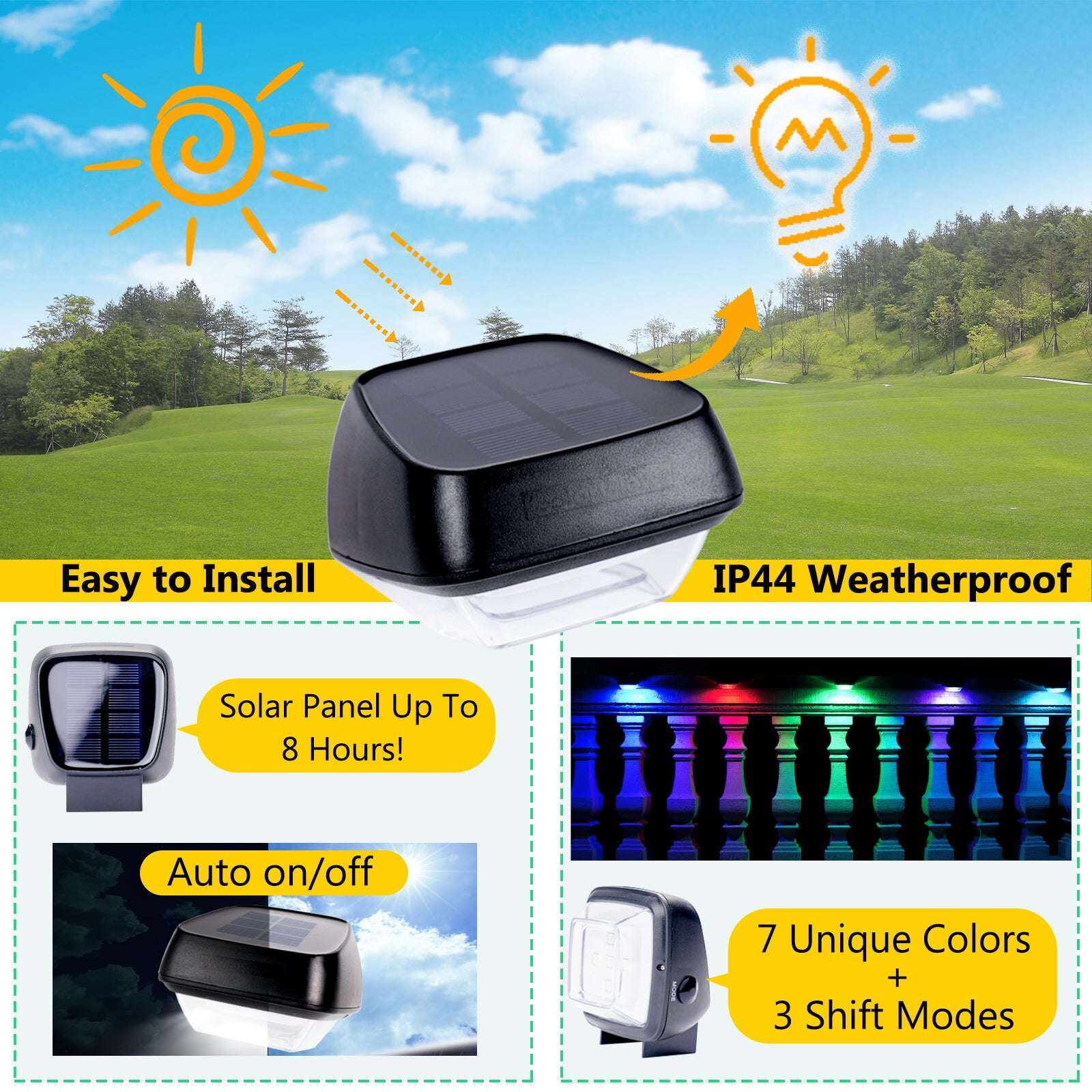 Nekepy Solar Light Outdoor Quick Charge Rainbow Light Garden Waterproof Hanging Light Hue Sensor Pool Light Wire-Free and Auto on/Off Outdoor Light 7 Unique Colors and 3Shift Modes Light - Image 8